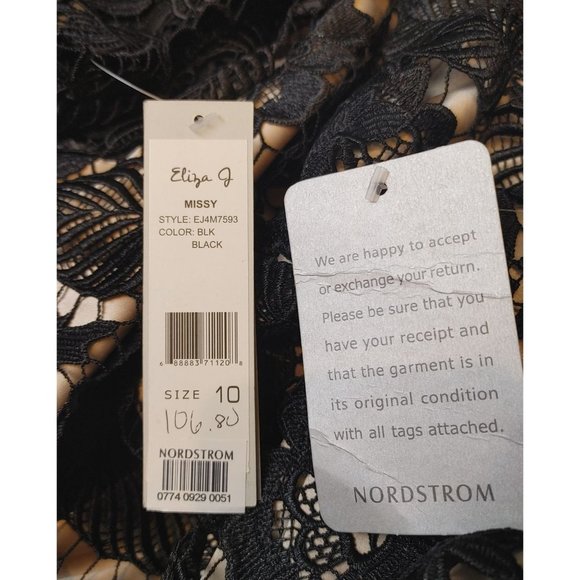 NWT ELIZA J Womens 10 Black Back Zip Lace Overlay Sheath Special Occasion Dress - Picture 4 of 5